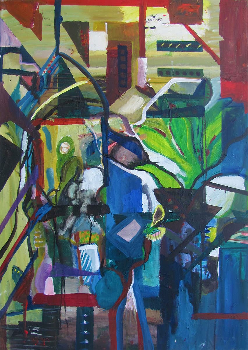 Abstract acrylic painting on canvas, 70 by 100 centimetres, by Yavniela