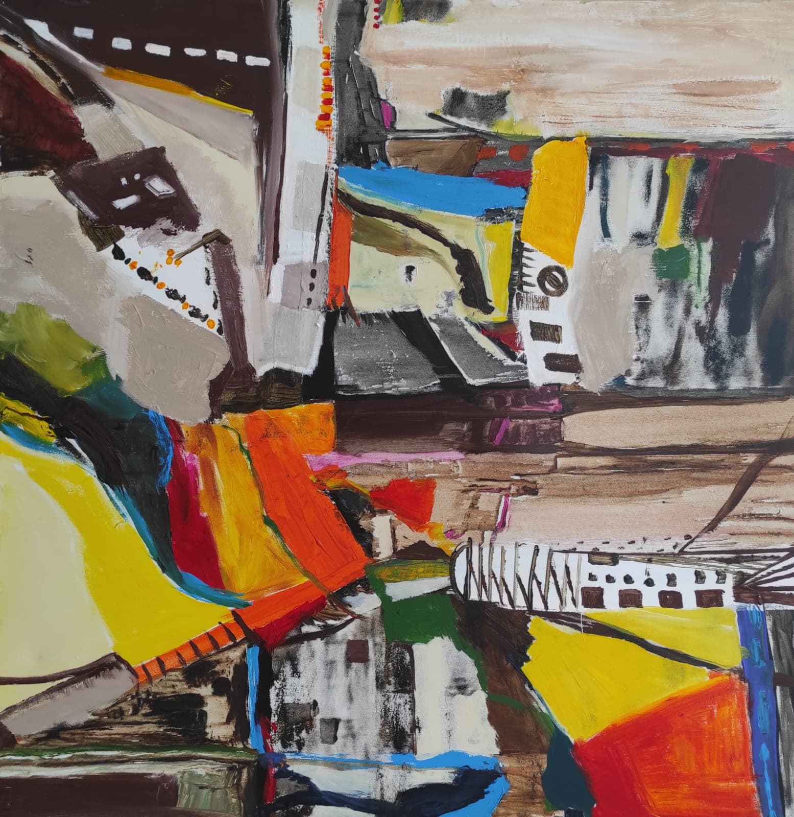 Abstract acrylic painting on canvas, 80 by 80 centimetres, by Yavniela
