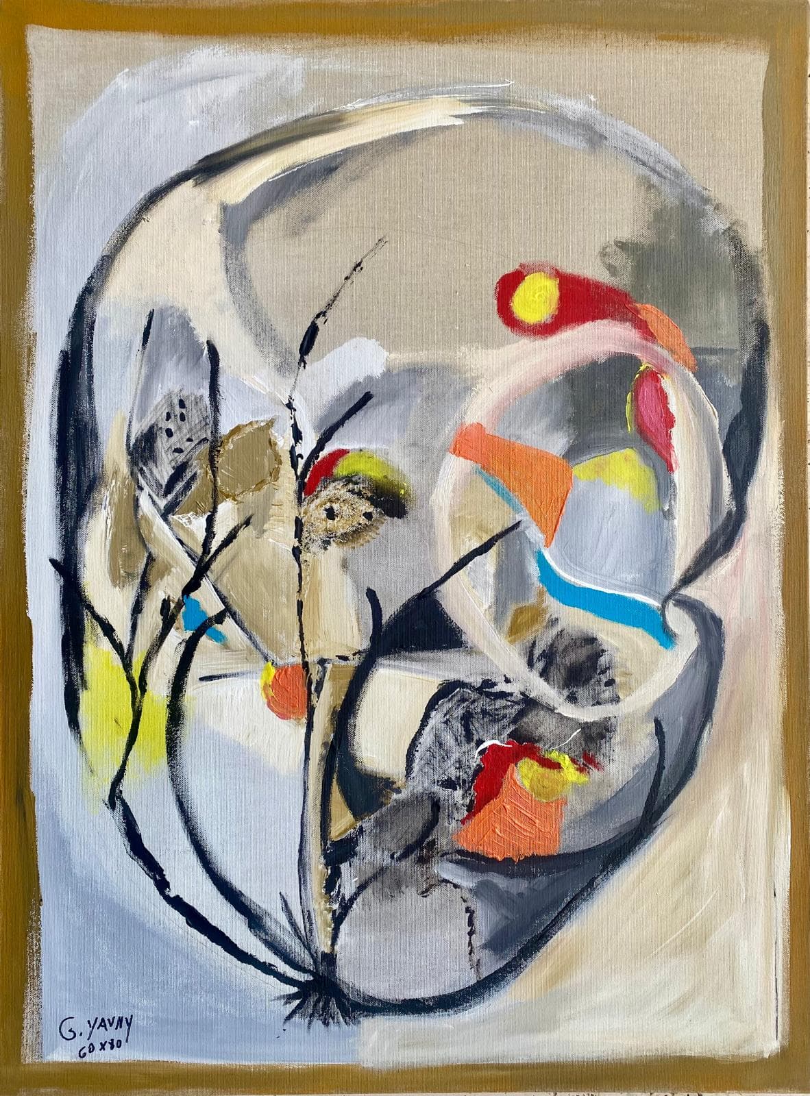Abstract acrylic painting on canvas, 80 by 60 centimetres, by Yavniela